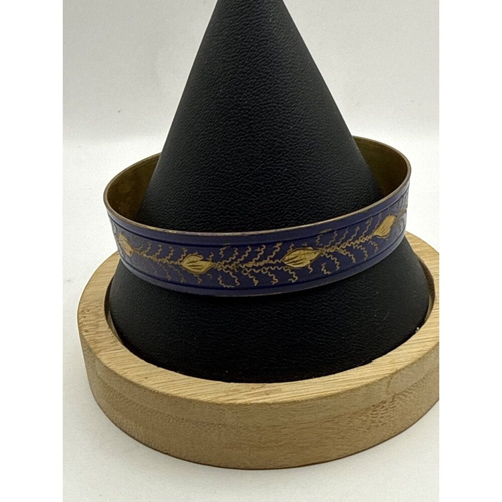 Blue & Gold Enamel Bracelet Floral Design Metal Unisex Accessory